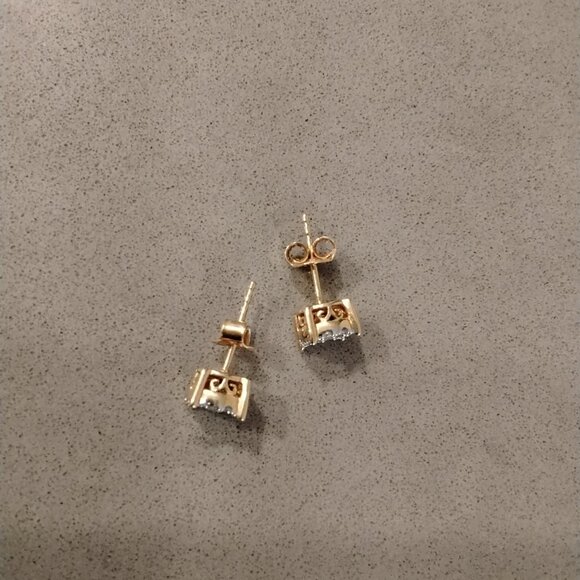 Natural Diamond Stud Earrings, 14K Yellow Gold - Picture 4 of 4